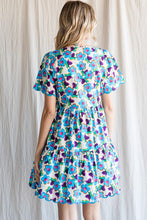 Blue Mix Flower Print Tiered Dress