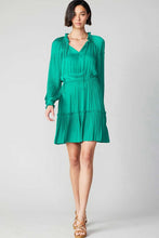 Teal LSLV Midi Dress W/Elastic Waist & Pleats