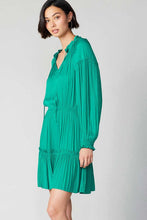 Teal LSLV Midi Dress W/Elastic Waist & Pleats
