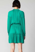 Teal LSLV Midi Dress W/Elastic Waist & Pleats