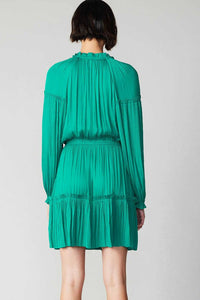 Teal LSLV Midi Dress W/Elastic Waist & Pleats