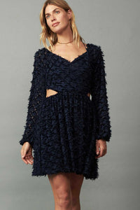 Midnight Navy LSLV Mini Dress W/Side Cut Out & Criss Cross Back