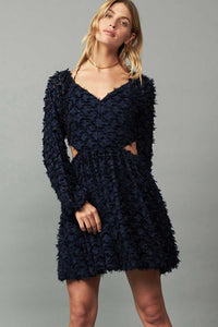 Midnight Navy LSLV Mini Dress W/Side Cut Out & Criss Cross Back