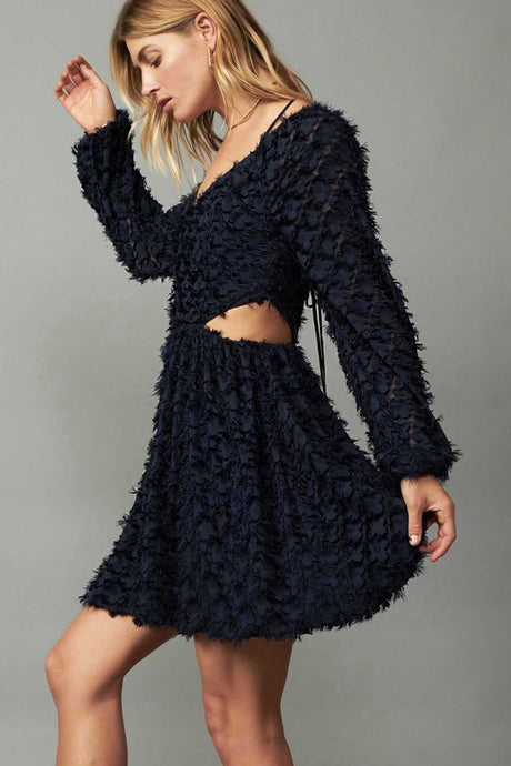 Midnight Navy LSLV Mini Dress W/Side Cut Out & Criss Cross Back