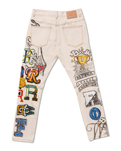 L.Khaki All Over Hand-Drawn Slim Fit Pants