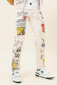 L.Khaki All Over Hand-Drawn Slim Fit Pants