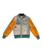 Light Stone Tint All Over Embroidered Varsity Denim Jacket