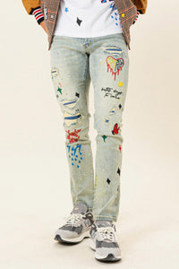 Light Stone Tint All Over Embroidered Slim Fit Pants