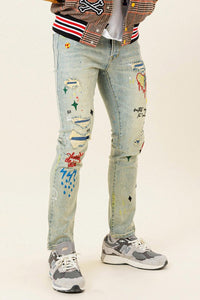 Light Stone Tint All Over Embroidered Slim Fit Pants