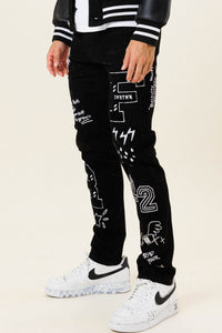 Black Multi Patch Slim Fit Black Denim Pants