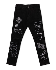 Black Multi Patch Slim Fit Black Denim Pants