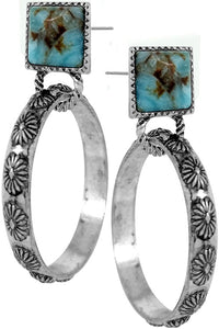 Turquoise Gemstone western concho aztec flower hoop earring