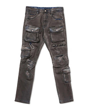 Dark Stone Tint Multi Cargo Pocket Slim Fit Denim Pants