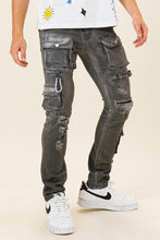 Dark Stone Tint Multi Cargo Pocket Slim Fit Denim Pants