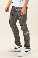 Dark Stone Tint Multi Cargo Pocket Slim Fit Denim Pants