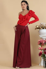 Red Ruffled One Long Sleeves Bodysuit