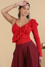 Red Ruffled One Long Sleeves Bodysuit