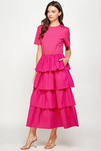 Fuchsia Knit Dress with Poplin Tiered Skirt