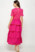 Fuchsia Knit Dress with Poplin Tiered Skirt