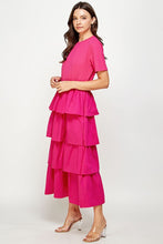 Fuchsia Knit Dress with Poplin Tiered Skirt