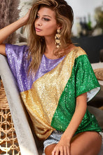 Purple/Mustard Sequins Color Blocking With Inside Lining