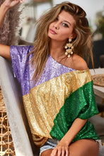 Purple/Mustard Sequins Color Blocking With Inside Lining