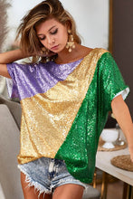 Purple/Mustard Sequins Color Blocking With Inside Lining