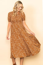 Copper Smocked Chest Puff Sleeves Tiered Midi Dress