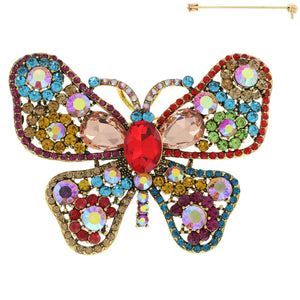 Agmu Jeweled Crystal Pave Floral Butterfly Brooch Pin