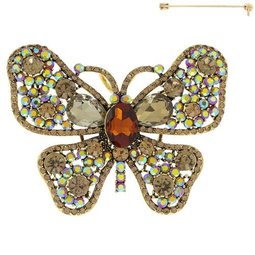 Agbr Jeweled Crystal Pave Floral Butterfly Brooch Pin