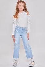 Light Denim Girls Millie Elastic Back Wide Leg Fray Hem Jean