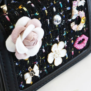 Black Floral & Charms Tweed Purse