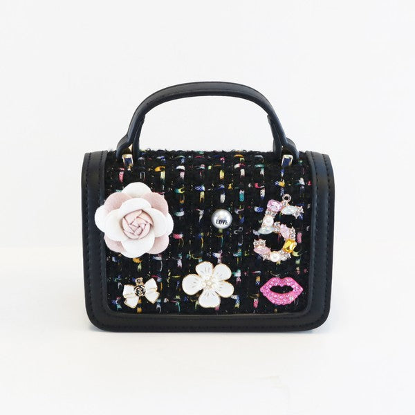 Black Floral & Charms Tweed Purse