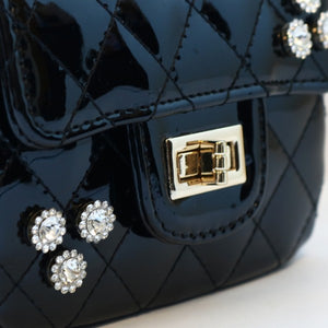 Black Rhinestone Patent Quilted Purse