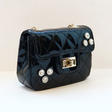 Black Rhinestone Patent Quilted Purse