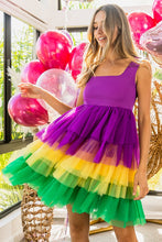 Mustard Mardi Gras Color Block Layered Mesh Tiered Dress