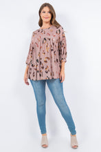 Capuccino Animal Print Tunic Top With 3/4 Sleeves