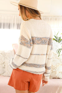 Ivory Combo Tweed Color Block Sweater Top