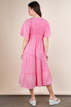 Pink Mineral Washed Elastic Neck Detail Midi Dress