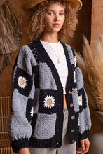 Black Grey Multi Color Block Hand Knit Squares Cardigan Sweater