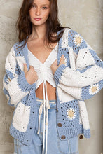Sky Ivory Multi Multi Multi Color Block Hand Knit Squares Cardigan Sweater