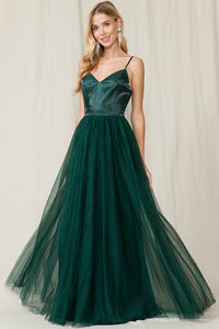 Emerald Sleeveless Tulle Maxi Dress