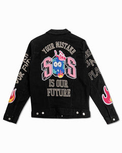 Black Save Our Planet Chenile Patch Denim Jacket