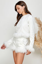 White Women Faux Fur Long Crop Top Mini Shorts Set