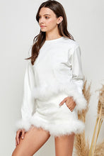 White Women Faux Fur Long Crop Top Mini Shorts Set