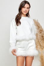 White Women Faux Fur Long Crop Top Mini Shorts Set