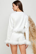 White Women Faux Fur Long Crop Top Mini Shorts Set