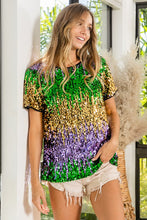 Purple/Green/Must Mardi Gras Color Block Sequin Top