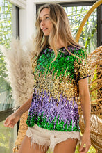 Purple/Green/Must Mardi Gras Color Block Sequin Top