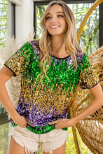 Purple/Green/Must Mardi Gras Color Block Sequin Top